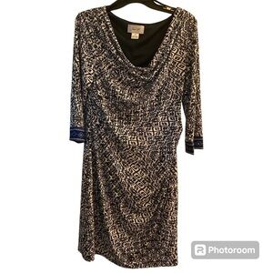 Jessica H. Black & White Boat Neck Ruched Dress